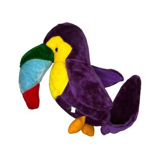 Vintage 80s ACME Big Toucan‎ Plush Stuffed Animal Purple Colorful Tiki 17"